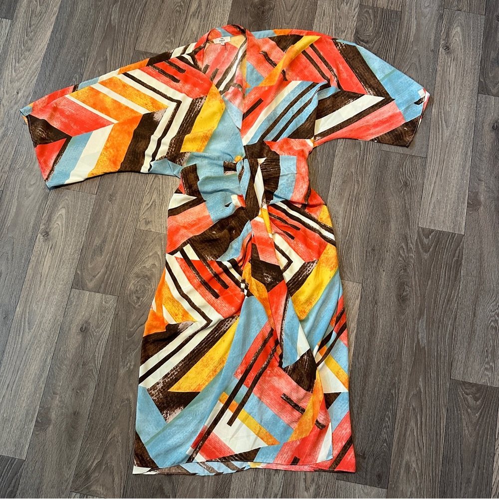 Entro Orange Blue Resort Wear Kimono Sundress